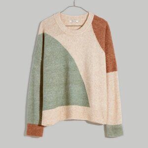 Madewell Cedarbrook Pullover Sweater Colorblock Women's Medium Tan Green